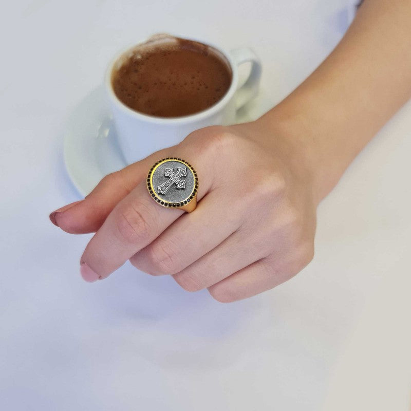 Special Design Handmade Round Christian Cross Women Ring - view 7