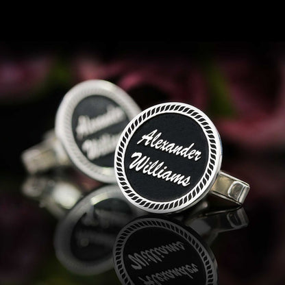 Special Design Handmade Silver Edged With Motifs Round Cufflinks by SWISS PLUS - Letter Collection