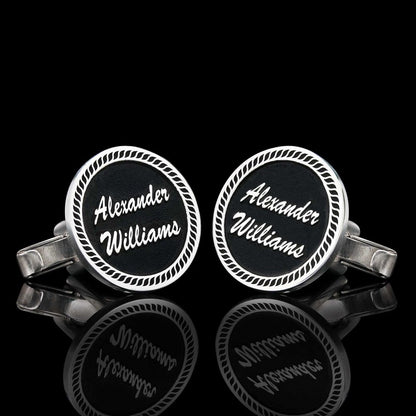 Special Design Handmade Silver Edged With Motifs Round Cufflinks by SWISS PLUS - Letter Collection - view 2