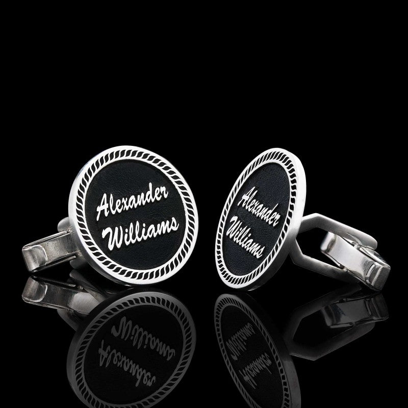 Special Design Handmade Silver Edged With Motifs Round Cufflinks - view 3