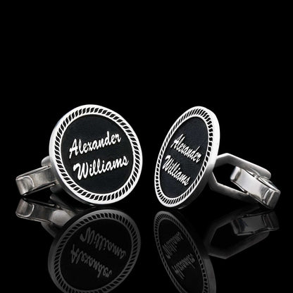 Special Design Handmade Silver Edged With Motifs Round Cufflinks by SWISS PLUS - Letter Collection - view 3