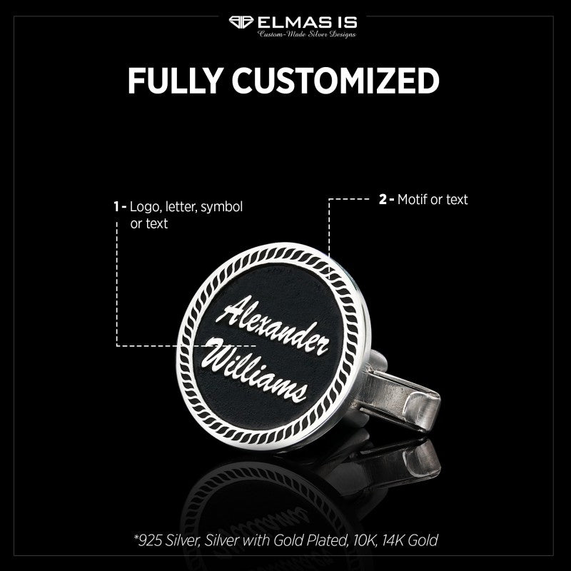 Special Design Handmade Silver Edged With Motifs Round Cufflinks - view 4