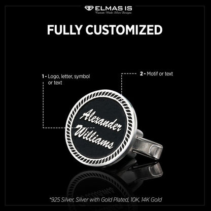 Special Design Handmade Silver Edged With Motifs Round Cufflinks by SWISS PLUS - Letter Collection - view 4