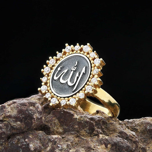 Special Design Handmade Stone Oval 925 Sterling Silver Islamic Allah Women Ring