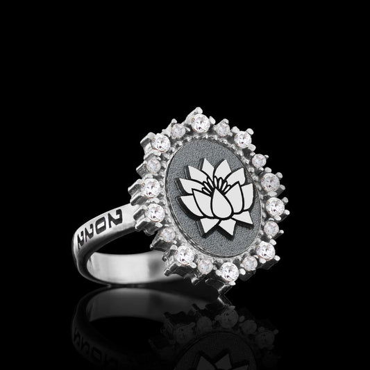 Special Design Handmade Stone Oval 925 Sterling Silver Lotus Women Ring