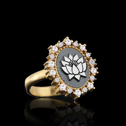 Special Design Handmade Stone Oval 925 Sterling Silver Lotus Women Ring by SWISS PLUS - 925 Sterling Silver Rings for Men & W