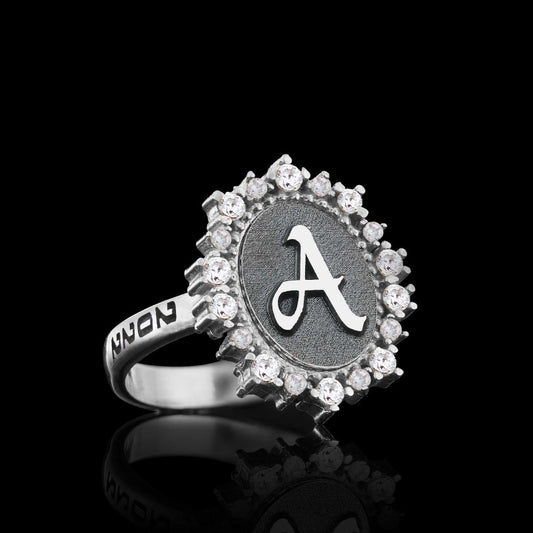 Special Design Handmade Stone Oval 925 Sterling Silver Monogram Letter A Women Ring