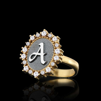 Special Design Handmade Stone Oval 925 Sterling Silver Monogram Letter A Women Ring by SWISS PLUS - Letter Collection - view 