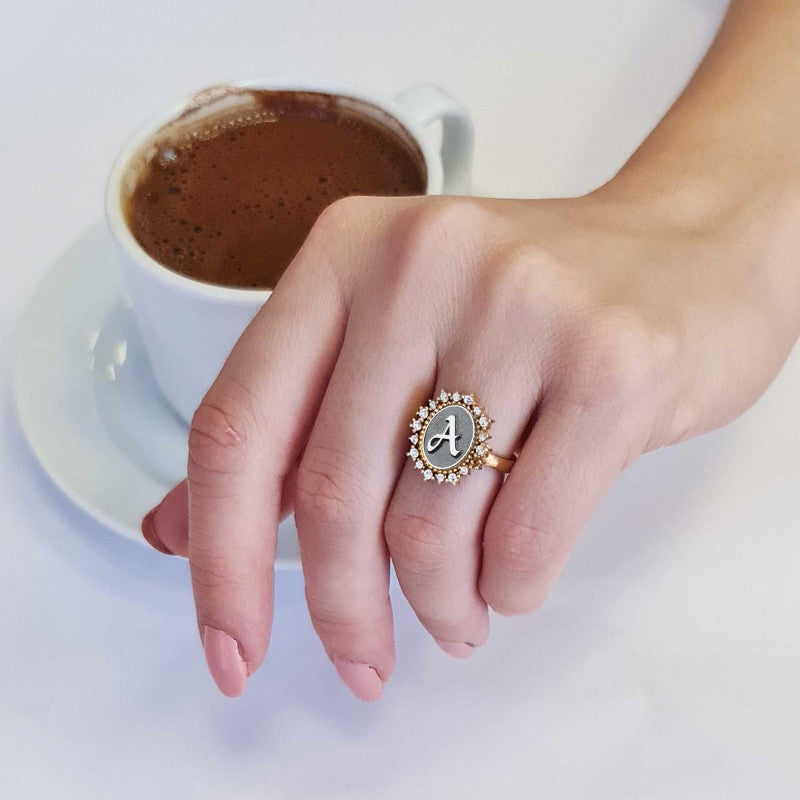 Special Design Handmade Stone Oval 925 Sterling Silver Monogram Letter A Women Ring - view 7