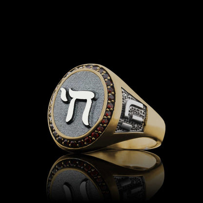 Special Design Handmade Stone Oval Jewish Chai Symbol Women Ring by SWISS PLUS - Jewish Collection - view 4