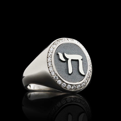 Special Design Handmade Stone Oval Jewish Chai Symbol Women Ring by SWISS PLUS - Jewish Collection - view 3