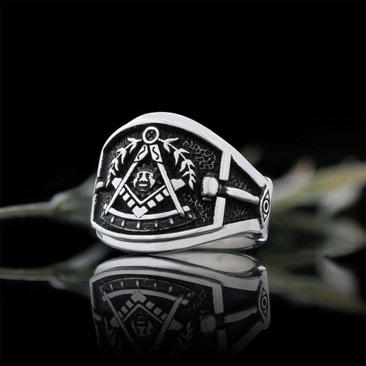 Statement Masons Ring, Personalized Freemason Symbol Ring, Special Design Mason Ring - view 1