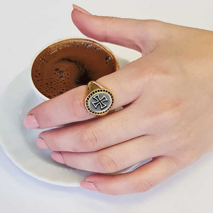Special Design Oval Stone Sterling Silver Cross Christian Women Ring by SWISS PLUS - Christian Collection