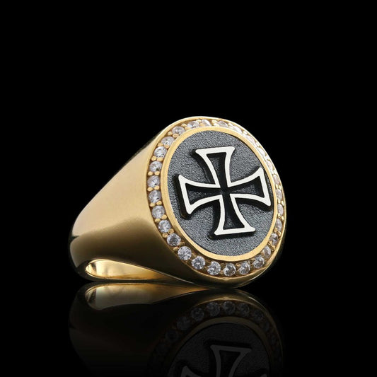 Special Design Oval Stone Sterling Silver Cross Christian Women Ring