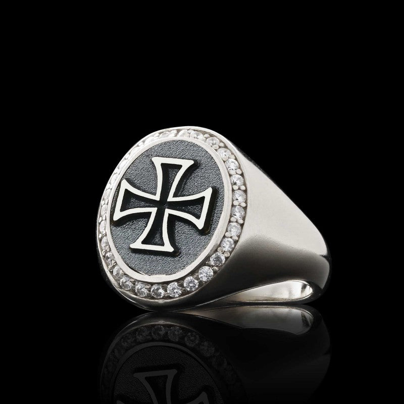 Special Design Oval Stone Sterling Silver Cross Christian Women Ring - view 3