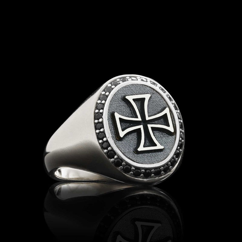 Special Design Oval Stone Sterling Silver Cross Christian Women Ring - view 4