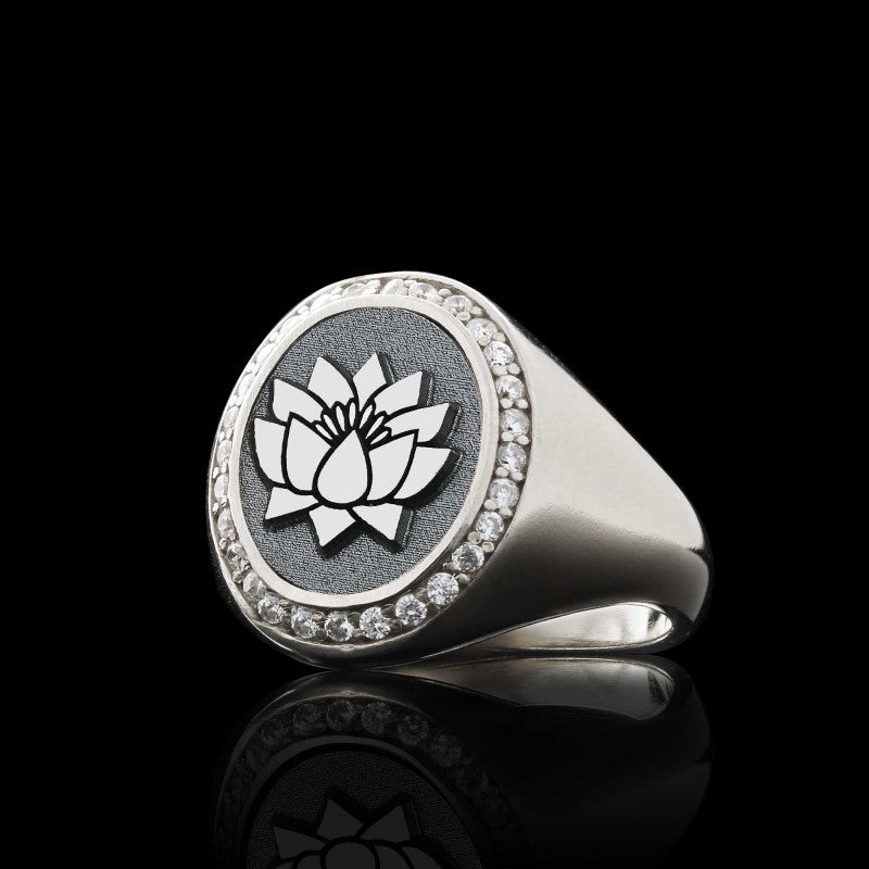 Special Design Oval Stone Sterling Silver Lotus Women Ring - view 3