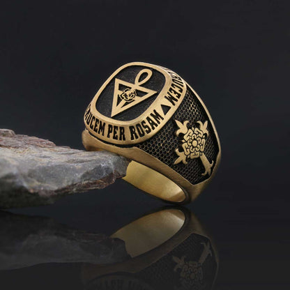 Special Design Rose Crucis Silver Ring, Amorc Jewelry, Spiritual Emblem of the AMORC Ring by SWISS PLUS - Rosae Crucis Collec