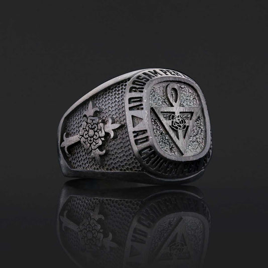Special Design Rose Crucis Silver Ring, Amorc Jewelry, Spiritual Emblem of the AMORC Ring by SWISS PLUS - Rosae Crucis Collec