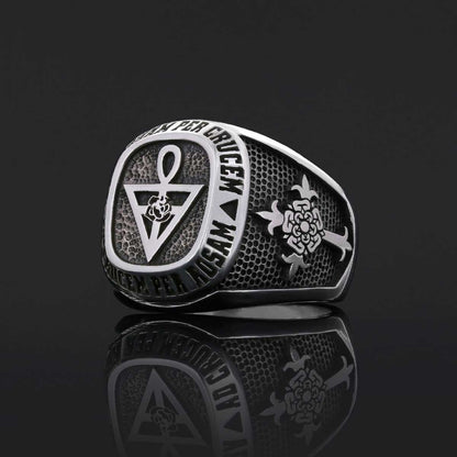 Special Design Rose Crucis Silver Ring, Amorc Jewelry, Spiritual Emblem of the AMORC Ring by SWISS PLUS - Rosae Crucis Collec