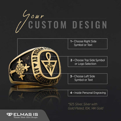 Special Design Rose Crucis Silver Ring, Amorc Jewelry, Spiritual Emblem of the AMORC Ring by SWISS PLUS - Rosae Crucis Collec