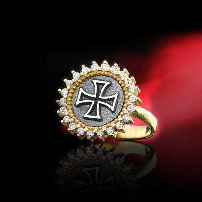 Special Design Round 925 Sterling Silver Christian Cross Stone Women Ring by SWISS PLUS - Christian Collection