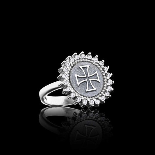 Special Design Round 925 Sterling Silver Christian Cross Stone Women Ring