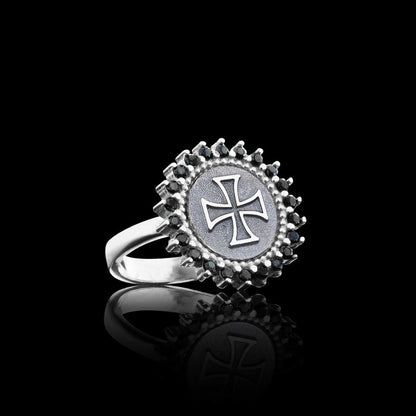 Special Design Round 925 Sterling Silver Christian Cross Stone Women Ring by SWISS PLUS - Christian Collection - view 4