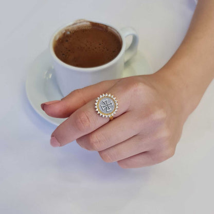 Special Design Round 925 Sterling Silver Christian Cross Stone Women Ring by SWISS PLUS - Christian Collection - view 7