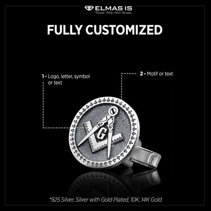 Special Design Round Masonic Sterling Silver Lodge Cufflink by SWISS PLUS - Mason Collection - view 5