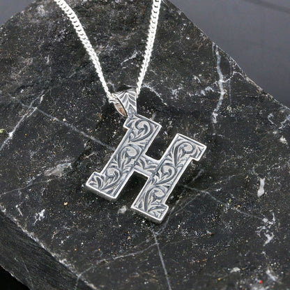 Special Design Silver Letter Monogram H Necklace by SWISS PLUS - Letter Collection