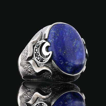 Lapis Stone Silver Men Ring by SWISS PLUS - Unique Design Rings - view 3
