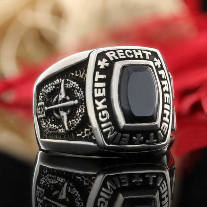 Special Design Silver Stony Einigkeit Recht Freiheit Germany Ring by SWISS PLUS - Military Rings
