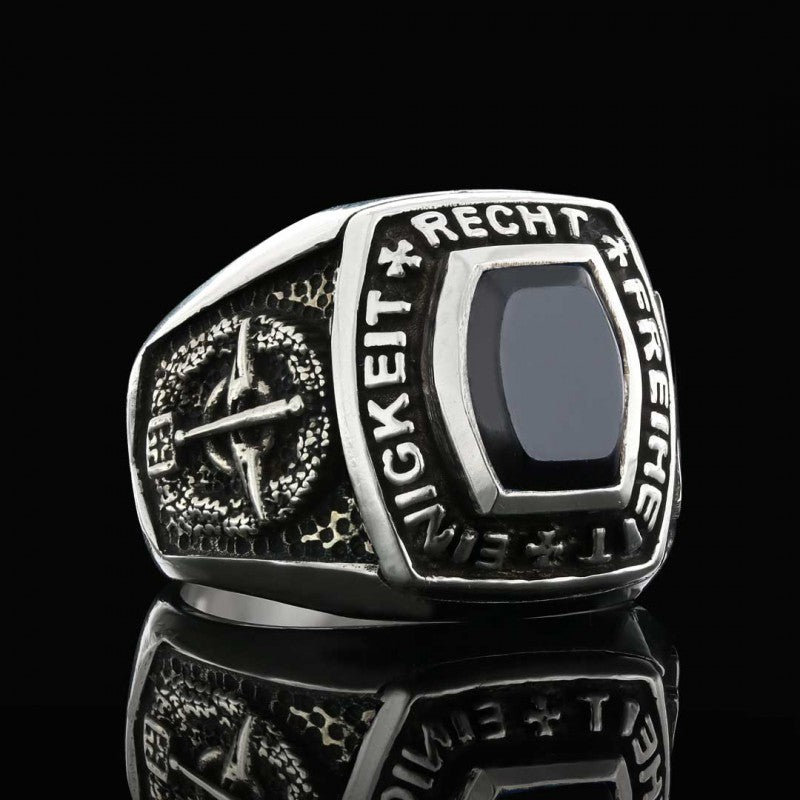 Special Design Silver Stony Einigkeit Recht Freiheit Germany Ring