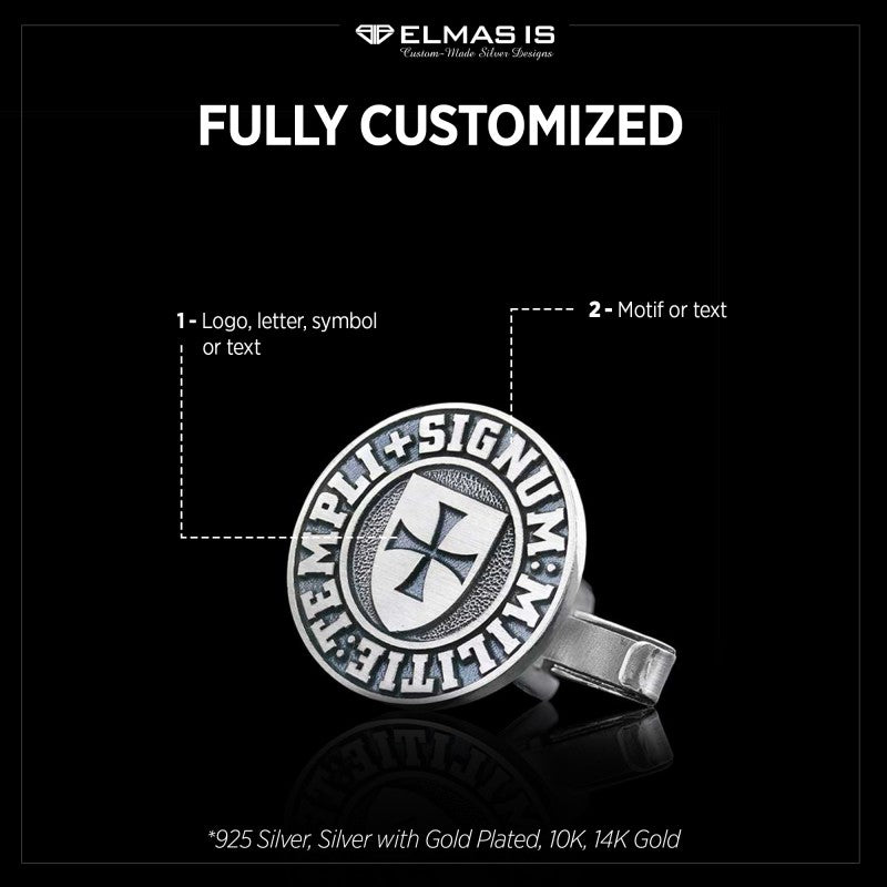 Special Design Silver Templi Signum Militie Masonic Cufflink - view 5