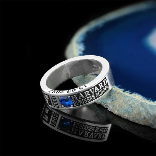 Special Design Steerling Silver Harvard Business School Class Band Ring