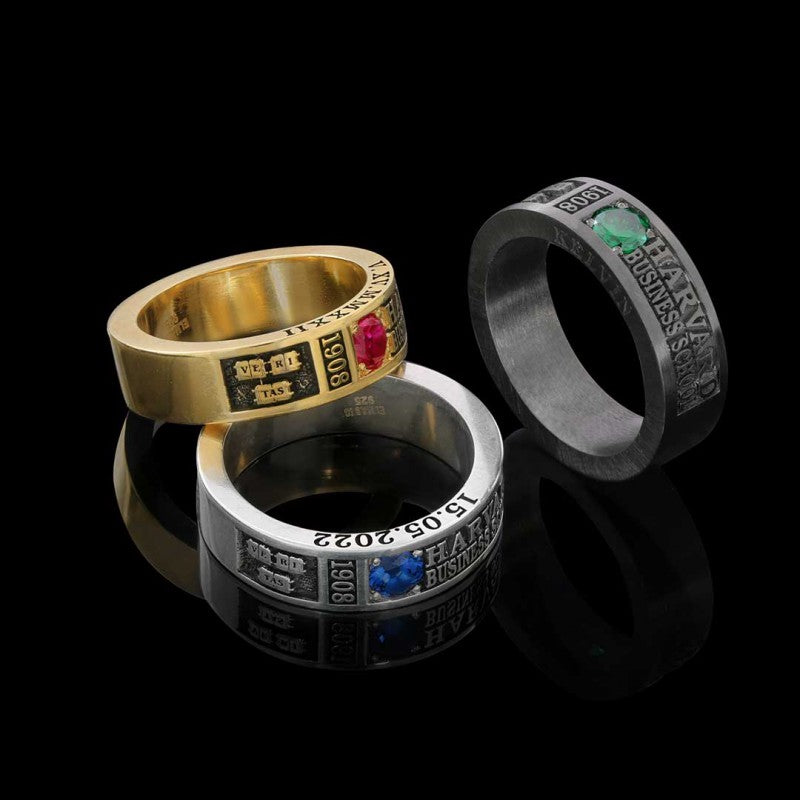 Special Design Steerling Silver Harvard Business School Class Band Ring