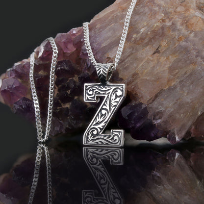 Special Design Sterling Silver Handmade Monogram Z Letter Necklace by SWISS PLUS - Letter Collection