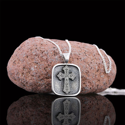 Specially Designed Silver Cross Pendants, Gold Plated Motif Cross Necklace, Square Cross Special Necklace Silver by SWISS PLU