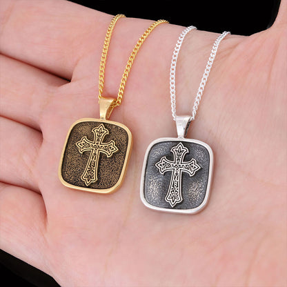 Specially Designed Silver Cross Pendants, Gold Plated Motif Cross Necklace, Square Cross Special Necklace by SWISS PLUS - Chr