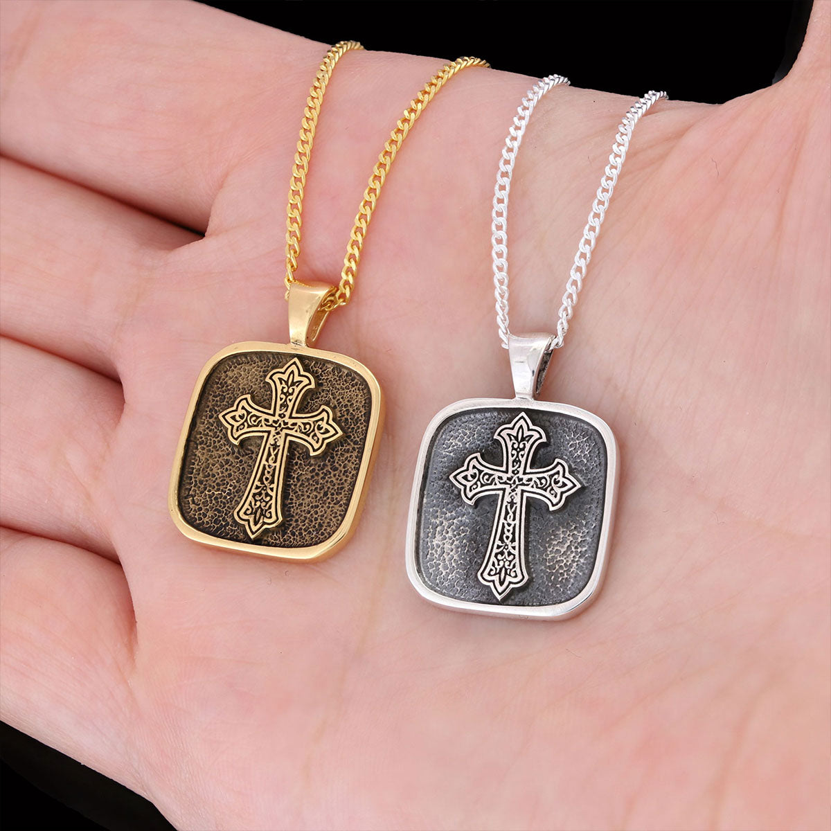 Specially Designed Silver Cross Pendants, Gold Plated Motif Cross Necklace, Square Cross Special Necklace