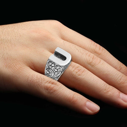 Specil Design Sterling Silver Letter U Monogram Ring by SWISS PLUS - Letter Collection - view 5