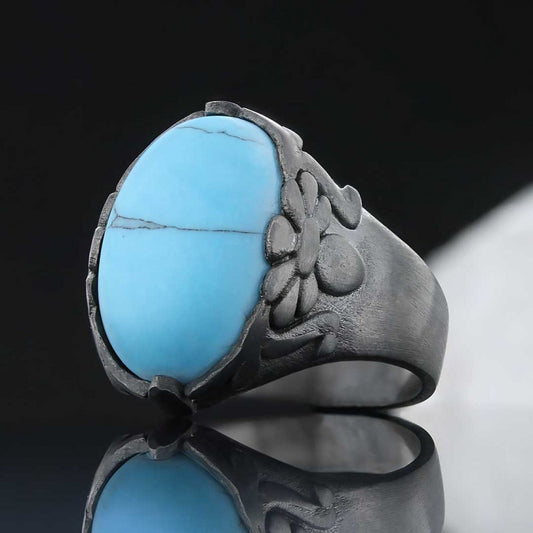 Turquoise Stone Silver Men Ring - view 1