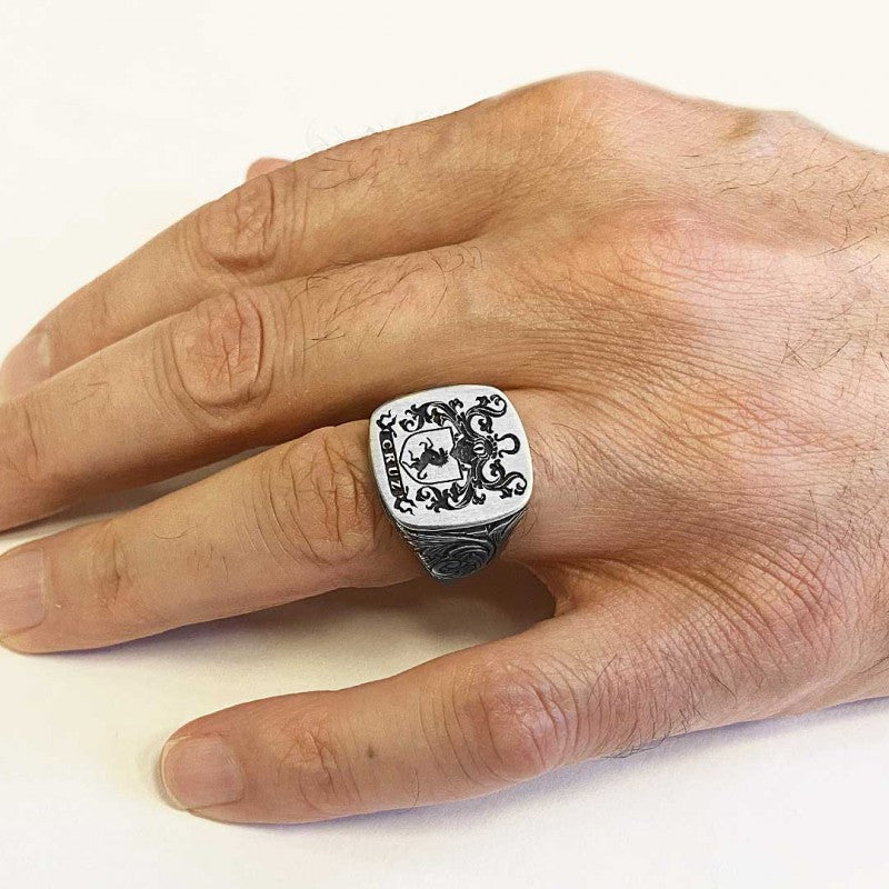 Square Celtic Design Engraved Family Ring