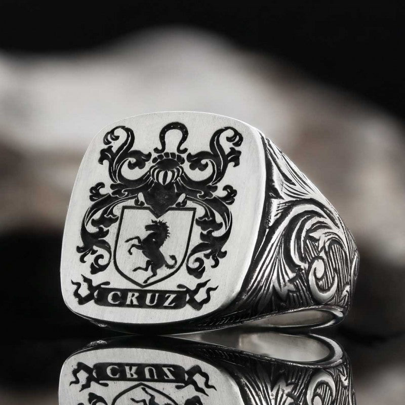Square Celtic Design Engraved Family Ring