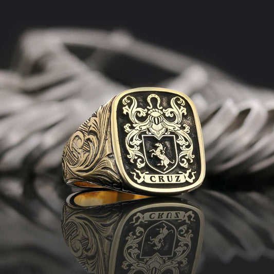 Square Celtic Design Raised Family Ring, Handmade Family Crest Ring - view 1