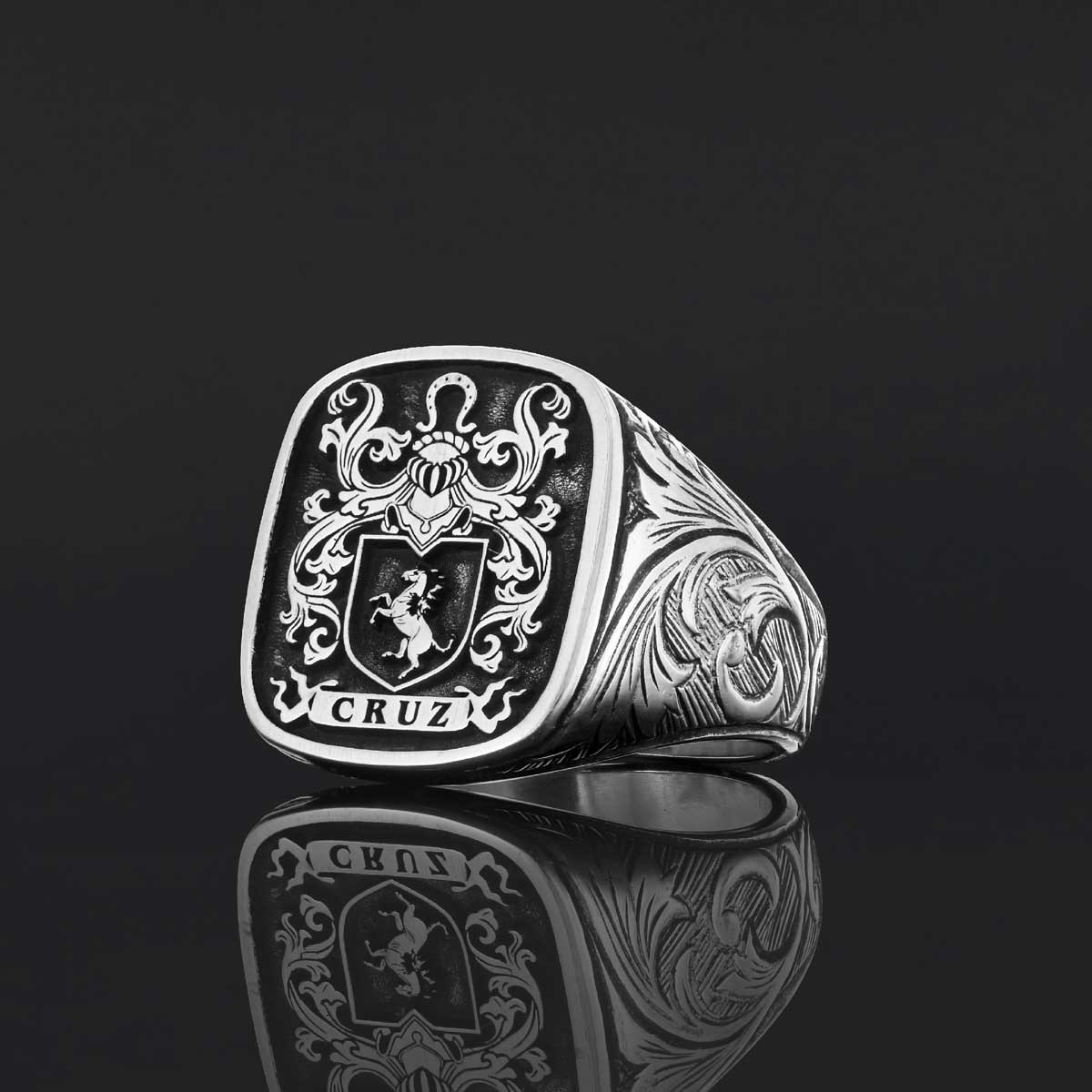 Square Celtic Design Raised Family Ring, Handmade Family Crest Ring - view 3