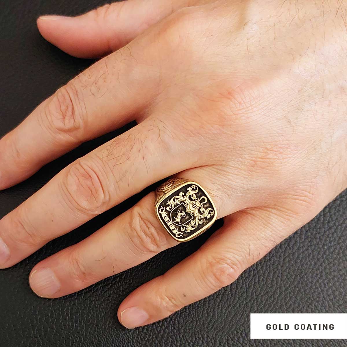 Square Celtic Design Raised Family Ring, Handmade Family Crest Ring - view 4