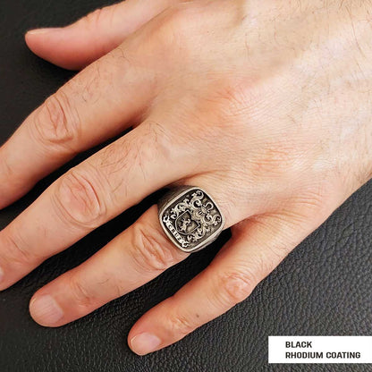 Square Celtic Design Raised Family Ring, Handmade Family Crest Ring by SWISS PLUS - Family Collection - view 5