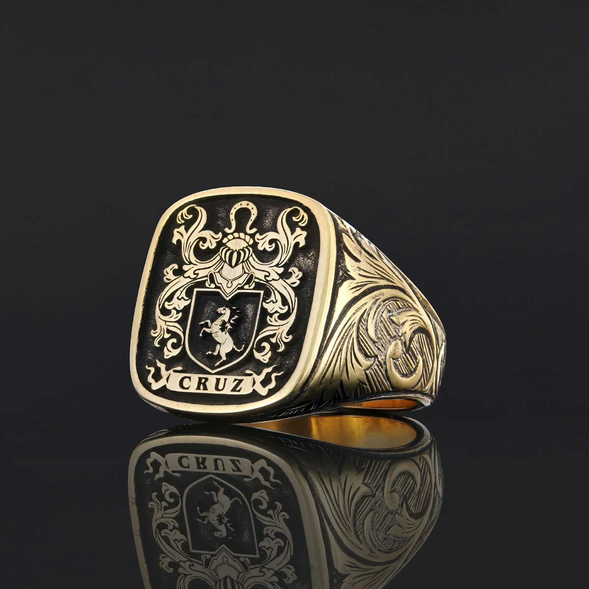 Square Celtic Design Raised Family Ring, Handmade Family Crest Ring - view 7